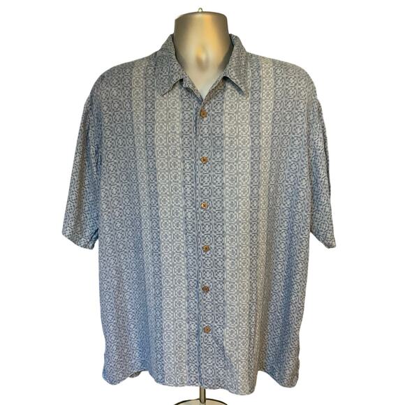 Ocean Pacific Washable Silk Blue Geometric Print Button Down Size XXL - Picture 1 of 6